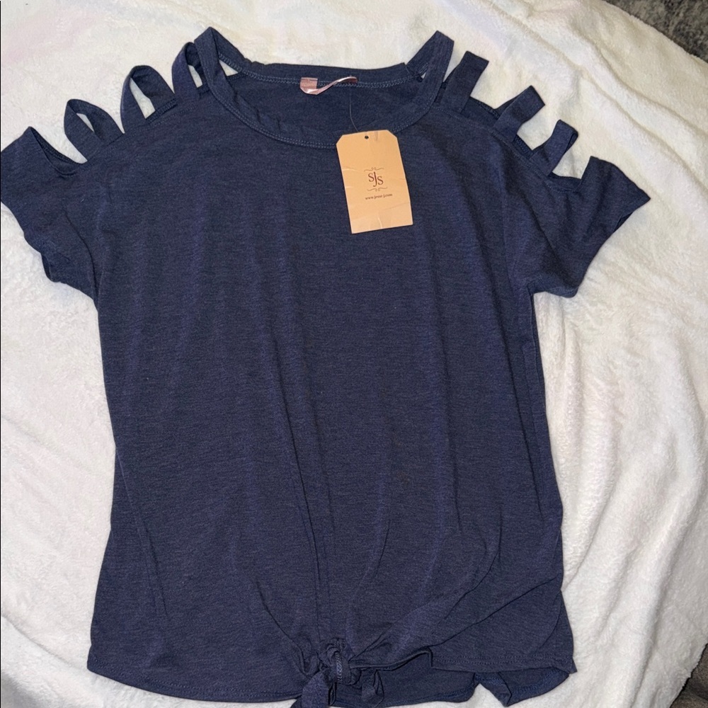 NWT SJS Navy Blue Shirt with arm cut outs size medium